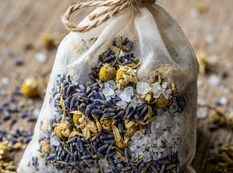 How to Make a Lavender Chamomile Bath Teabag with Magnesium Flakes